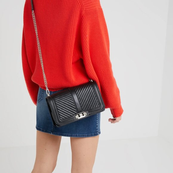 NWT Rebecca Minkoff Chevron Quilted Leather Crossbody Shoulder Bag BLACK BLACK - Picture 3 of 15